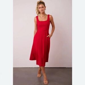 NWT Bohme Carmela Red Midi sleeveless fit flare dress women’s Medium square neck